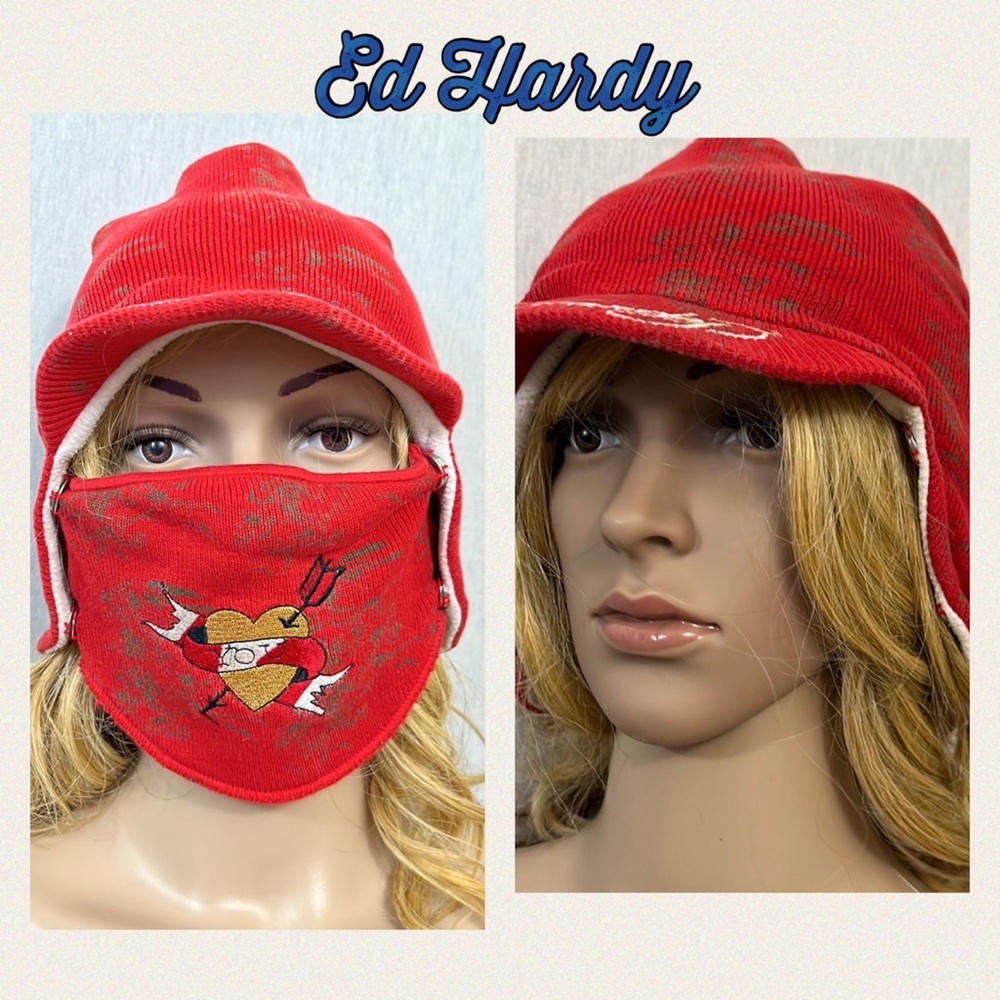 Ed Hardy Red Women's Hat with Heart Design